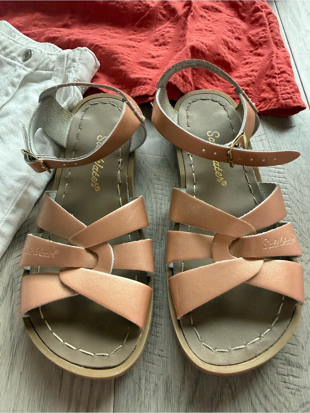 Salt Water Sandals by Hoy Girls' Leather Strappy Sandals in Copper Tan